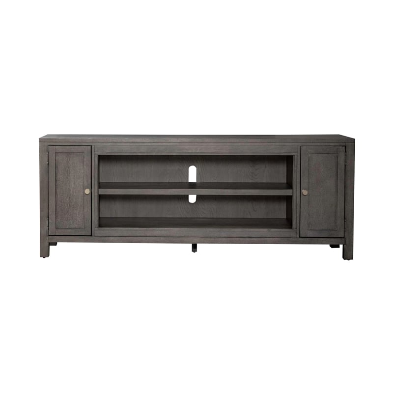 Pemberly Row 78 Inch Fireplace TV Console with Washed Brass Hardware in Brown