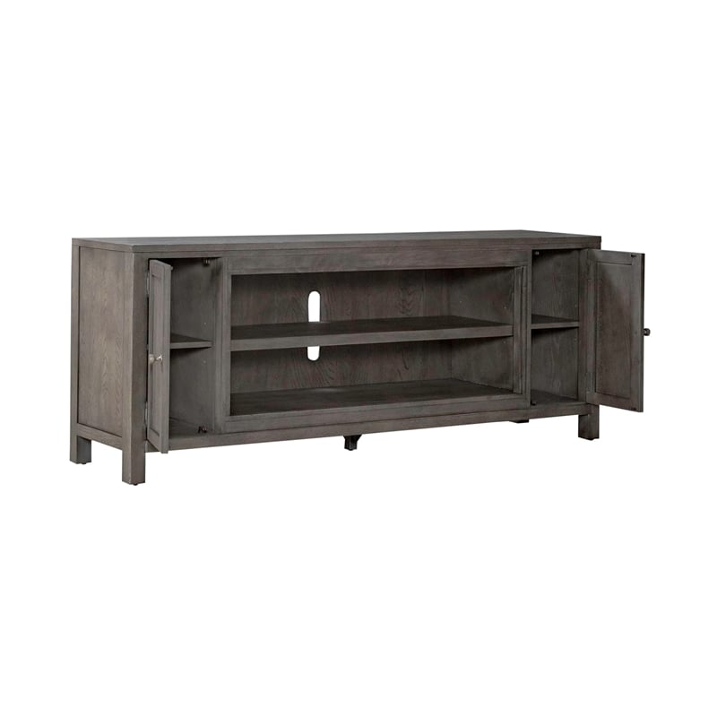 Pemberly Row 78 Inch Fireplace TV Console with Washed Brass Hardware in Brown