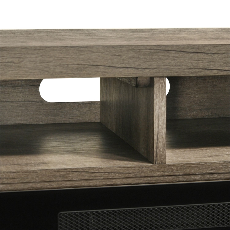 Pemberly Row 78 Inch TV Console with Firebox and Dark Pewter Frame in Brown