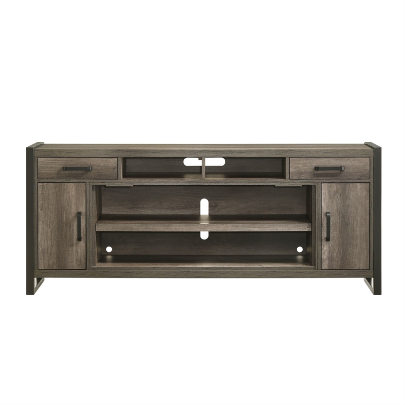 Pemberly Row 78 Inch TV Console with Firebox and Dark Pewter Frame in Brown