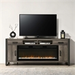 Pemberly Row 78 Inch TV Console with Firebox and Dark Pewter Frame in Brown