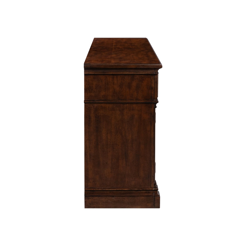Pemberly Row 84 Inch TV Console with Firebox and Column Pilasters in Brown