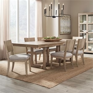 Pemberly Row 7 Piece Double Pedestal Table Set with Panel Backs in Brown
