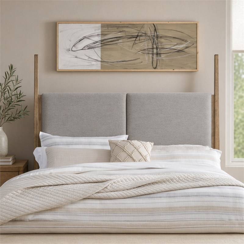 Pemberly Row King Upholstered Poster Headboard with Tapered Posts in Brown