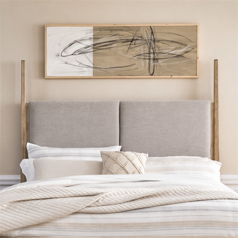 Pemberly Row King Upholstered Poster Headboard with Tapered Posts in Brown