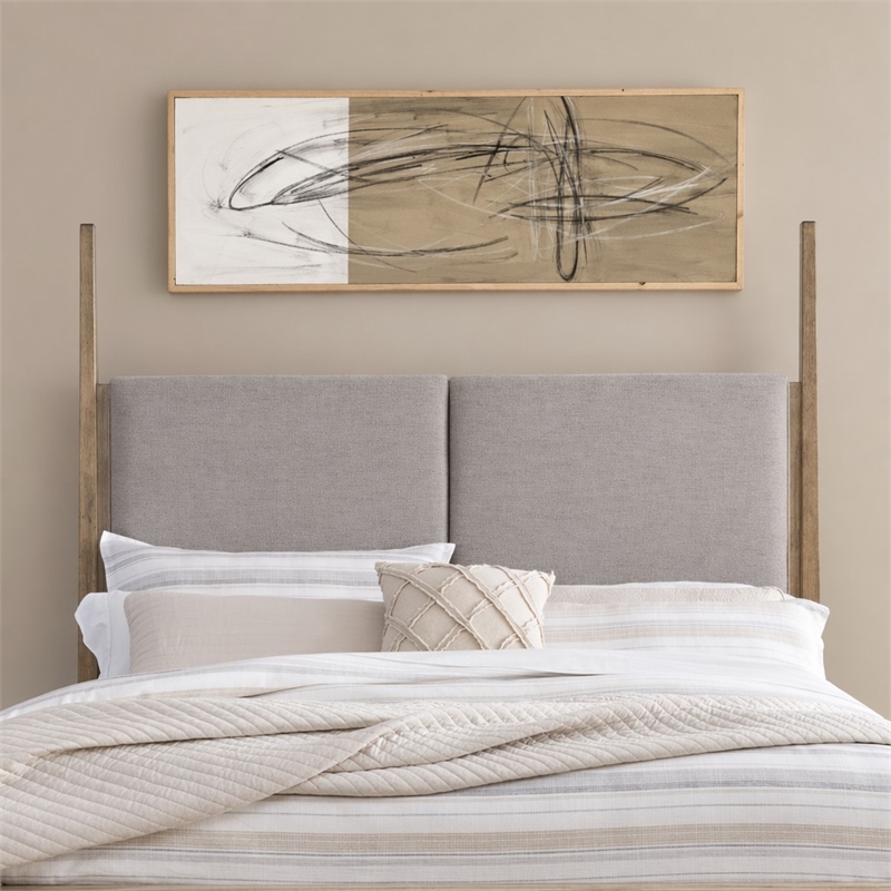 Pemberly Row King Upholstered Poster Headboard with Tapered Posts in Brown