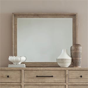 Pemberly Row Landscape Mirror with Beveled Edge in Barley Buff