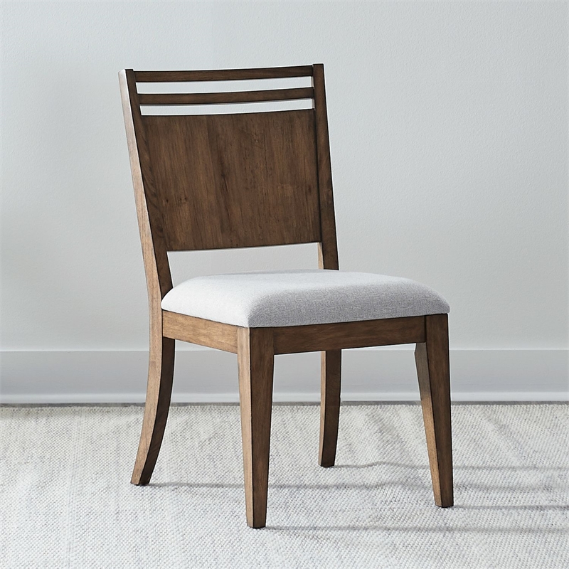 Pemberly Row Panel Back Side Chair with Slatted Crown Accent in Brown