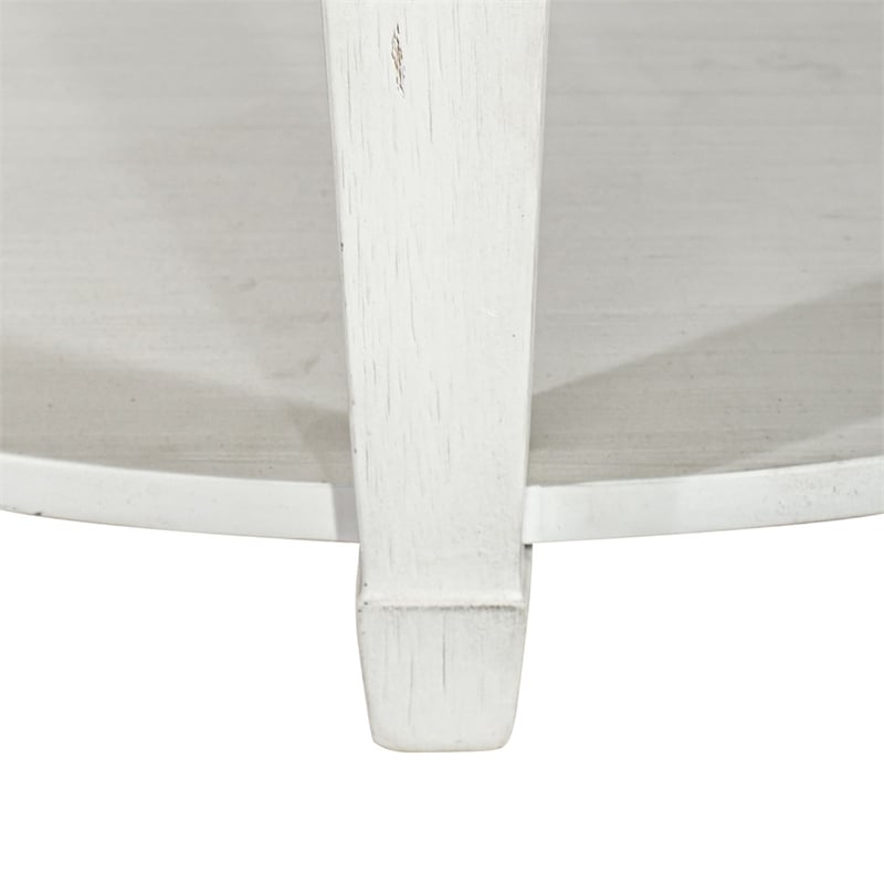 Pemberly Row Round Cocktail Table with Storage in Wirebrushed White Finish