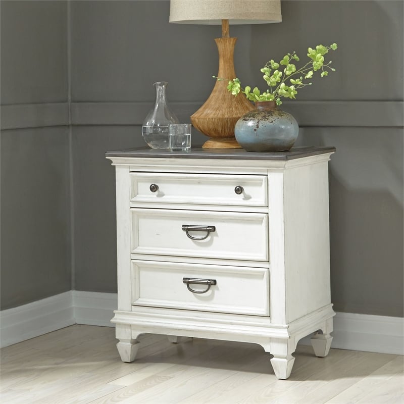 Pemberly Row Queen Panel Bed with Dresser Mirror Chest and Nightstand in White