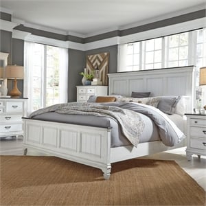Pemberly Row Queen Panel Bed with Dresser Mirror Chest and Nightstand in White