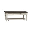 Pemberly Row Rectangular Cocktail Table with Drawer and Casters in White
