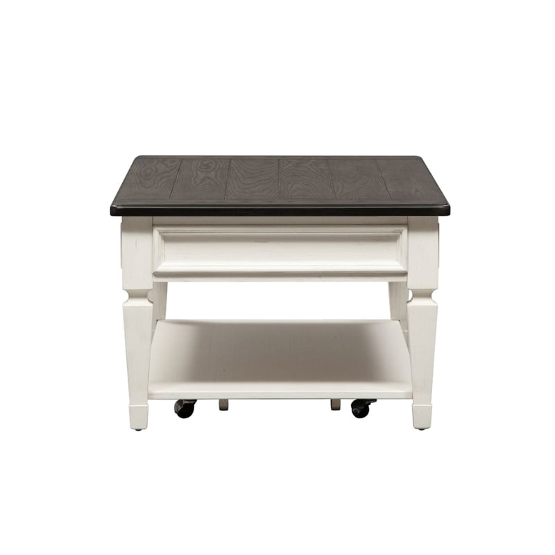 Pemberly Row Rectangular Cocktail Table with Drawer and Casters in White