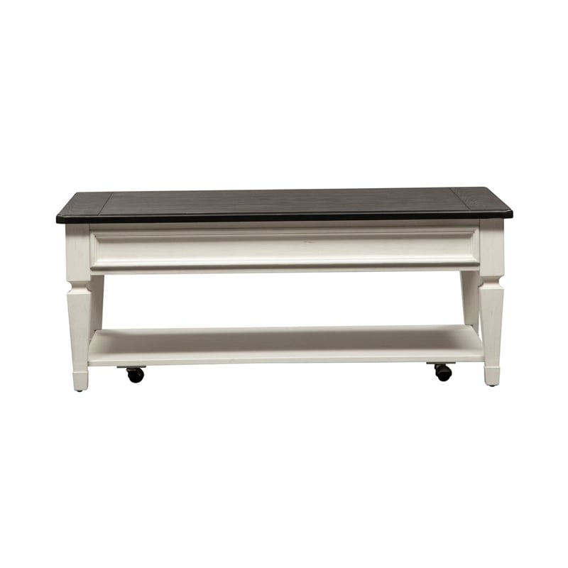 Pemberly Row Rectangular Cocktail Table with Drawer and Casters in White