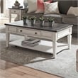 Pemberly Row Rectangular Cocktail Table with Drawer and Casters in White