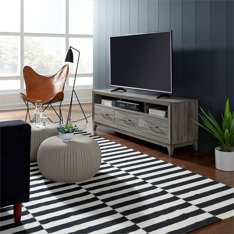 Pemberly Row 62 Inch TV Console with Scratch Resistant Melamine in Gray