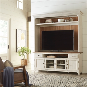Pemberly Row Entertainment Center with Hutch and Glass Doors in White