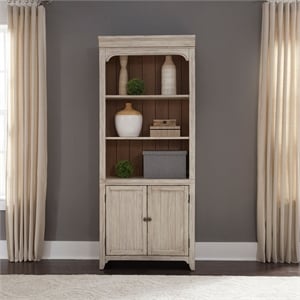 Pemberly Row Bookcase with Adjustable Shelves and Planked Doors in White