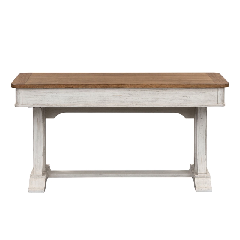 Pemberly Row Writing Desk with Trestle Base and 3 Drawers in White