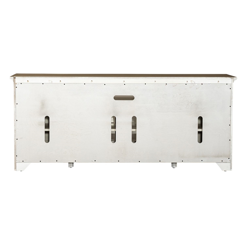 Pemberly Row 72 Inch TV Stand with Adjustable Shelving in Antique White Cottage