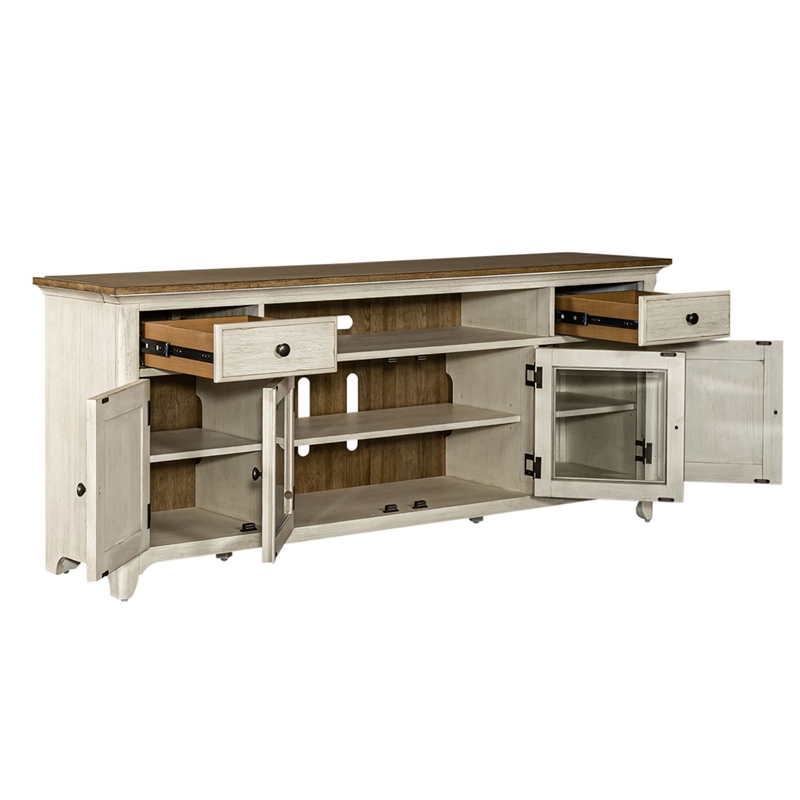 Pemberly Row 72 Inch TV Stand with Adjustable Shelving in Antique White Cottage