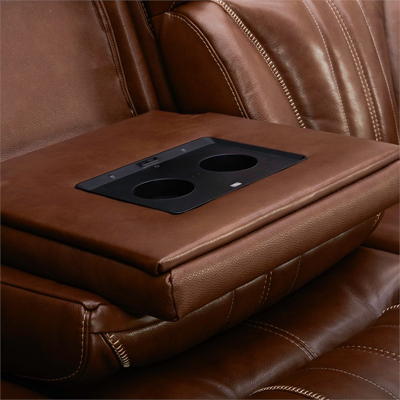 Pemberly Row Zero Gravity Power Sofa with Bluetooth and iTable in Brown