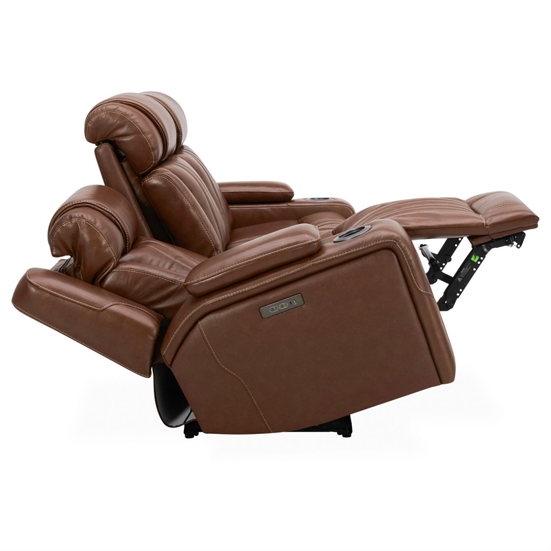 Pemberly Row Zero Gravity Power Sofa with Bluetooth and iTable in Brown