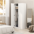 Pemberly Row Wardrobe Closet with Hanging Rod and Top Shelf in White