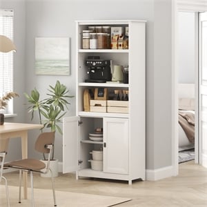 Pemberly Row Open Kitchen Cabinet with Doors and 3 Shelves in White