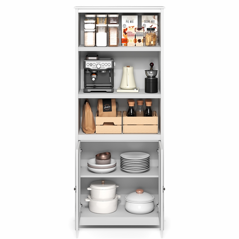 Pemberly Row Open Kitchen Cabinet with Doors and 3 Shelves in White