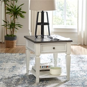 Pemberly Row Drawer End Table with Planked Top and Square Legs in White