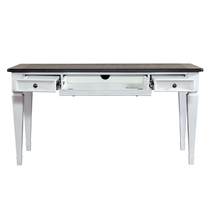 Pemberly Row Writing Desk with Keyboard Tray and Planked Top in White