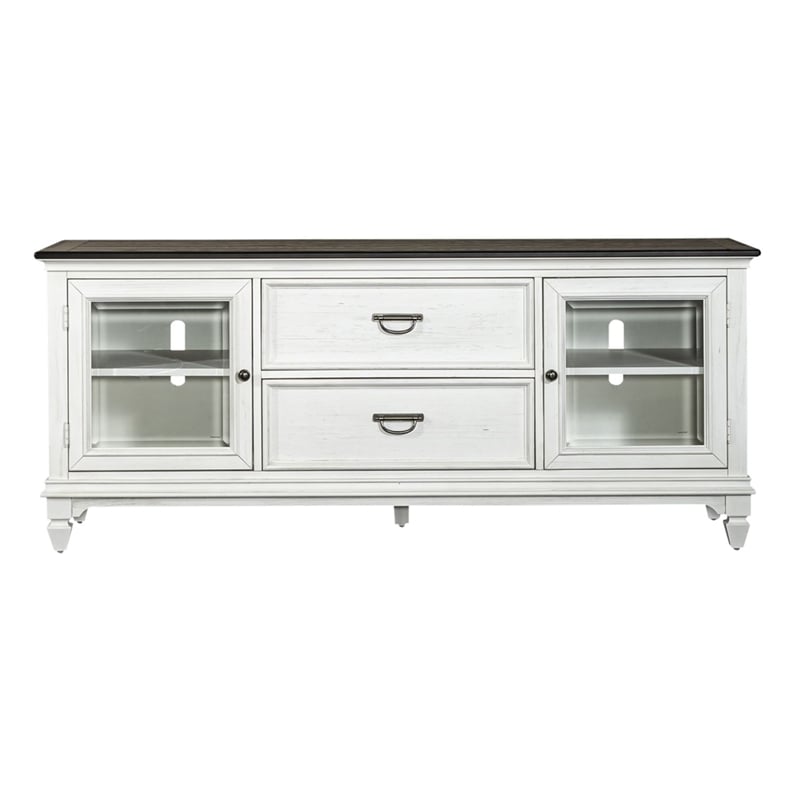 Pemberly Row 72 Inch Entertainment TV Stand with Glass Doors in White