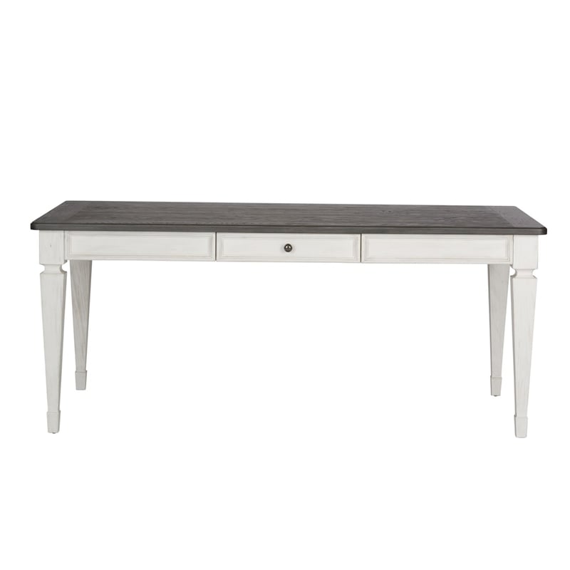 Pemberly Row Rectangular Leg Table with 4 Storage Drawers in White