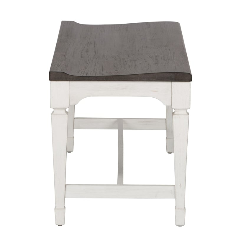 Pemberly Row Wood Seat Bench with Square Tapered Legs in White