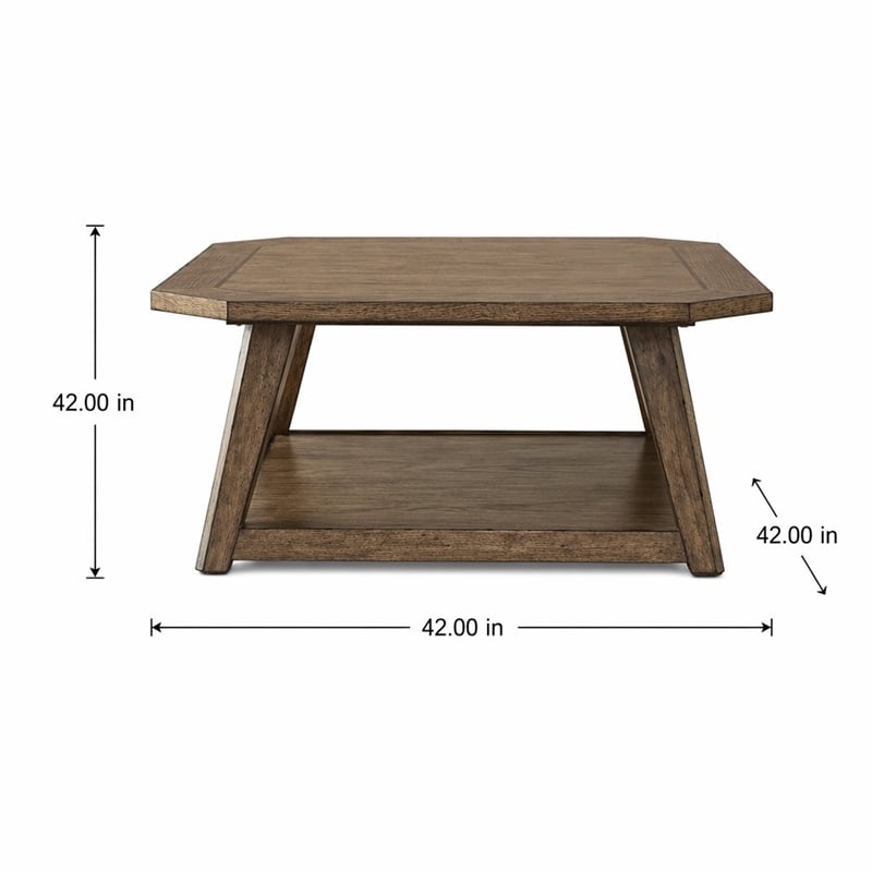 Pemberly Row Octagonal Cocktail Table with Fancy Face Veneer in Brown