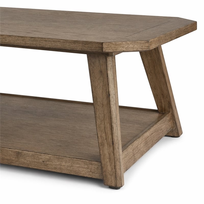 Pemberly Row Octagonal Cocktail Table with Fancy Face Veneer in Brown