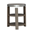 Pemberly Row Chairside Table with Inset Wood Top and Metal Trim in Brown