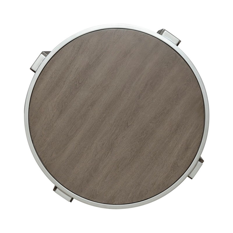 Pemberly Row End Table with Inset Wood Top and Polished Metal Trim in Brown