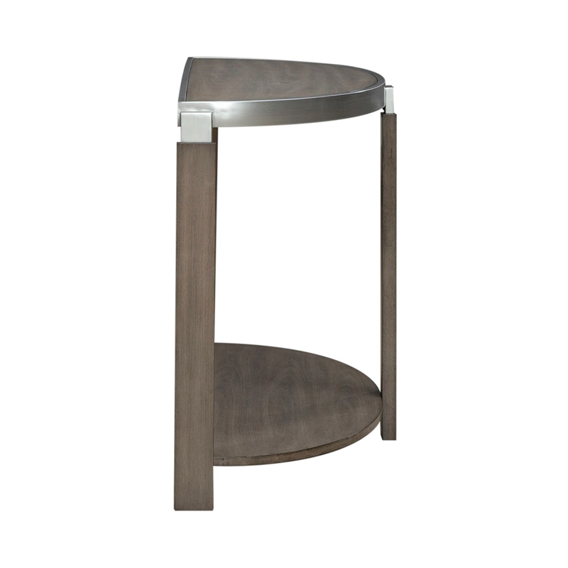 Pemberly Row Demilune Sofa Table with Metal Trim in Bleached Sand Finish
