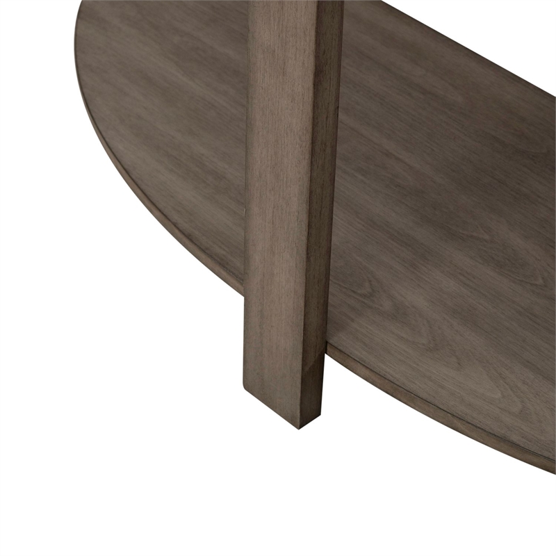 Pemberly Row Demilune Sofa Table with Metal Trim in Bleached Sand Finish