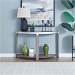 Pemberly Row Demilune Sofa Table with Metal Trim in Bleached Sand Finish