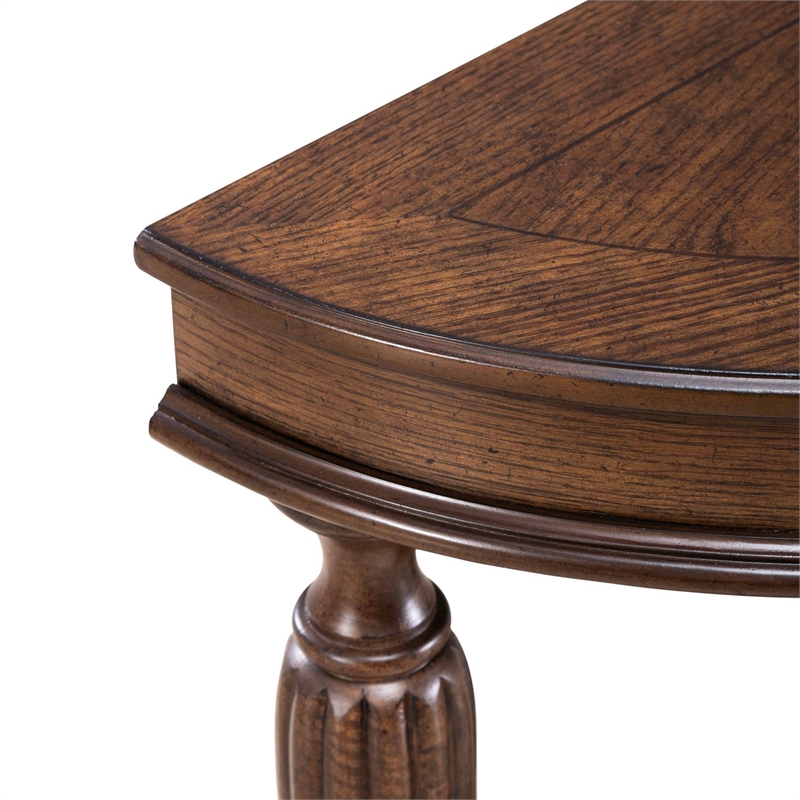 Pemberly Row Demilune Sofa Table with Satin Sienna Finish and Shelf