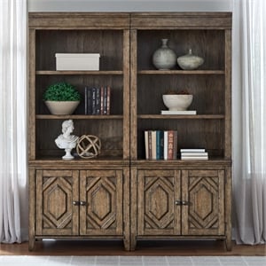 Pemberly Row 2 Piece Bunching Bookcase Set with Hexagonal Doors in Brown