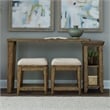 Pemberly Row 4 Piece Console Table Set with Upholstered Stools in Brown