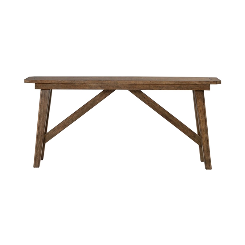 Pemberly Row Sofa Table with Fancy Face Veneer and Trestle Base in Brown