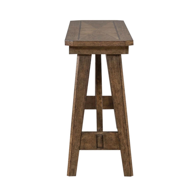 Pemberly Row Sofa Table with Fancy Face Veneer and Trestle Base in Brown