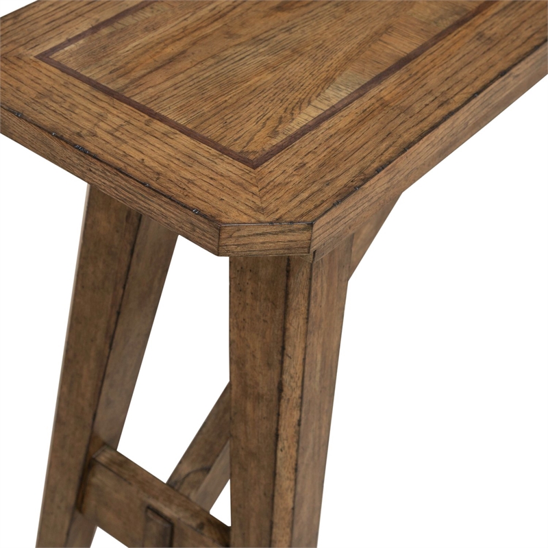Pemberly Row Sofa Table with Fancy Face Veneer and Trestle Base in Brown