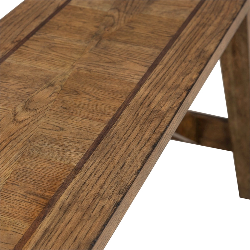 Pemberly Row Sofa Table with Fancy Face Veneer and Trestle Base in Brown