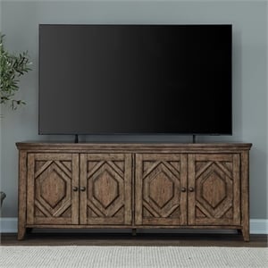 Pemberly Row 78 Inch TV Console with Hexagon Overlay Doors in Brown